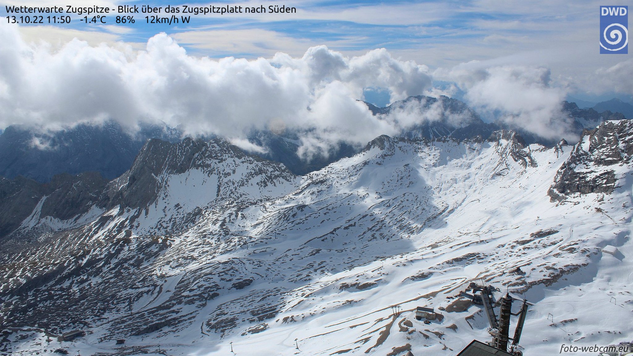 Blick über das Zugspitzplatt nach Süden am 13.10.2022