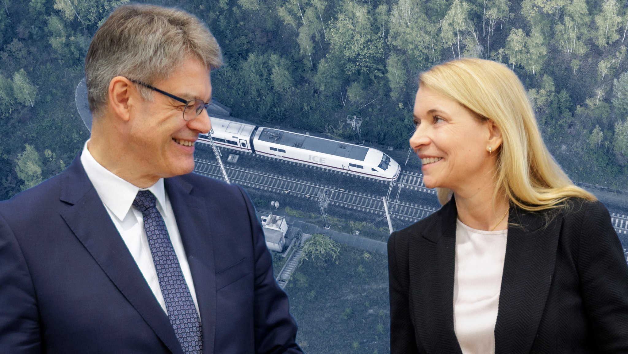 Berlin, Deutschland: Bundespressekonferenz: Eckpunkte zur Reform der Deutschen Bahn: Evelyn Palla, Deutsche Bahn AG, Bundesminister für Verkehr Patrick Schnieder (CDU) | Bild: picture alliance / photothek.de | Kira Hofmann picture alliance/dpa | Julian Stratenschulte Berlin, Deutschland: Bundespressekonferenz: Eckpunkte zur Reform der Deutschen Bahn: Evelyn Palla, Deutsche Bahn AG, Bundesminister für Verkehr Patrick Schnieder (CDU)