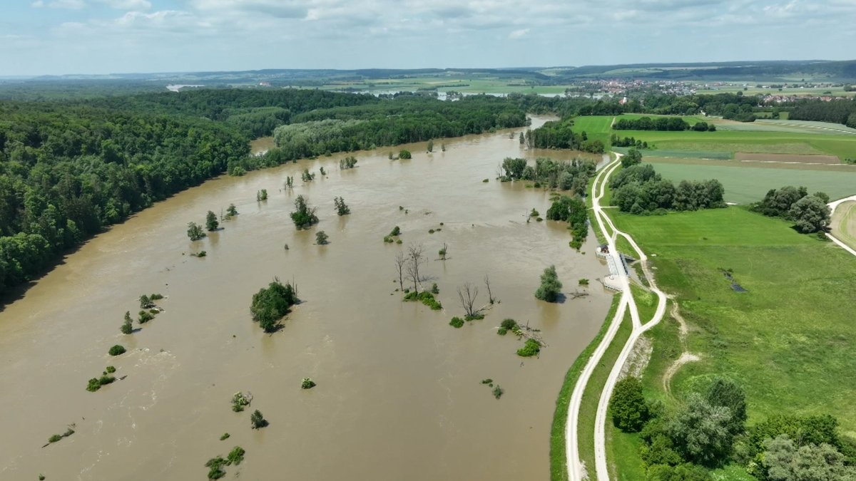 Die Donau zwischen Stepperg und Riedensheim ist aufgrund des Hochwassers prall gefüllt. 