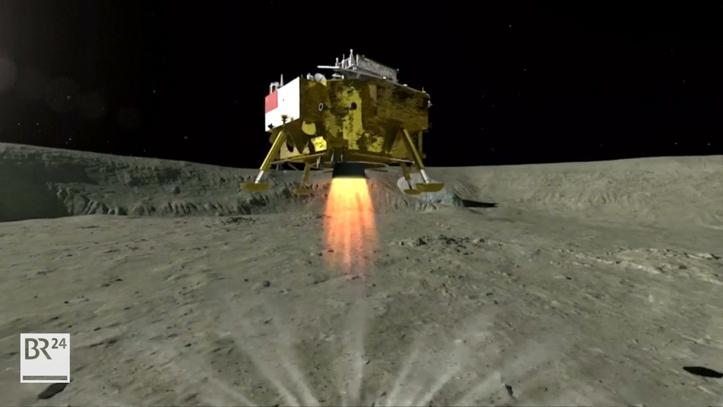 Die chinesische Chang'e 4 setzte am frühen Donnerstagmorgen um 3.26 Uhr am Aitken-Krater auf dem Mond auf. | Bild: BR24 Die chinesische Chang'e 4 setzte am frühen Donnerstagmorgen um 3.26 Uhr am Aitken-Krater auf dem Mond auf.