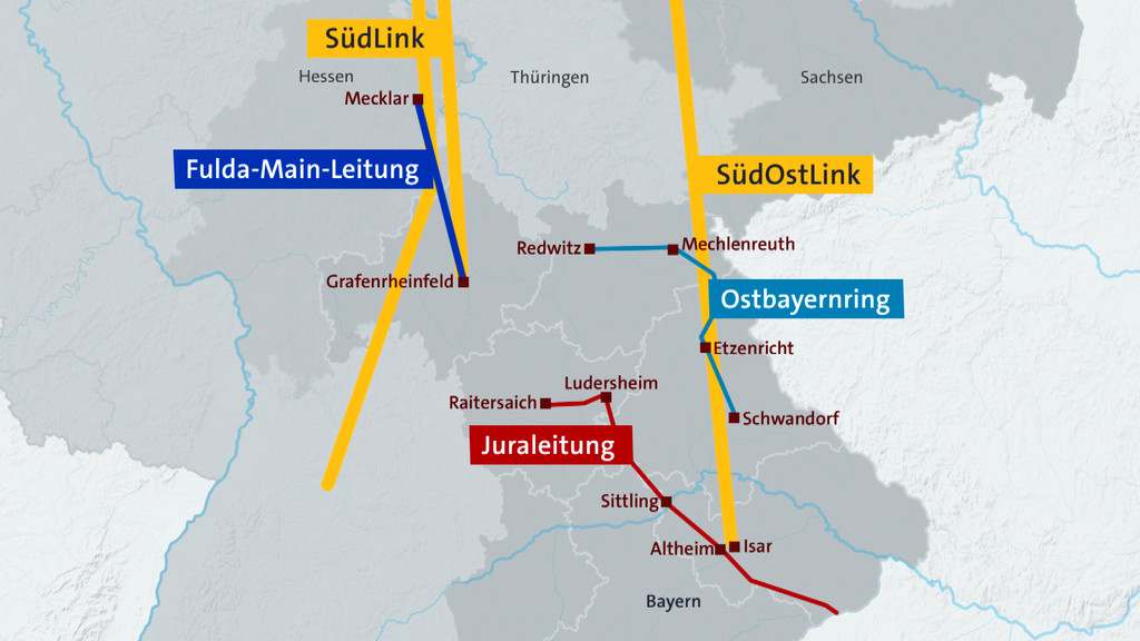 Übersicht der aktuellen Stromtrassen-Projekte in Nordbayern
