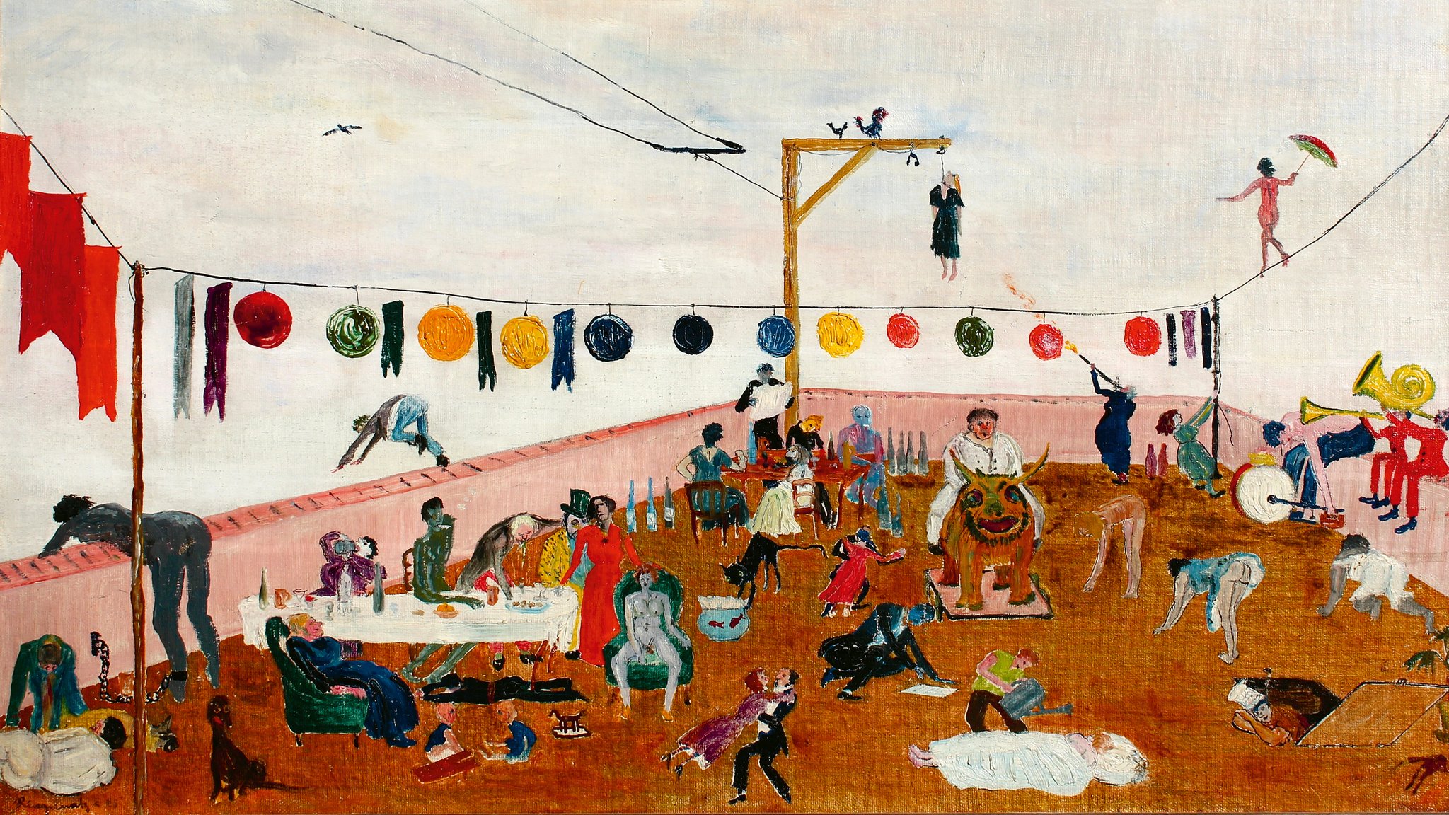 Makabre Szene mit Seiltänzern, Galgen und Festgelage | Bild: Clemens-Sels-Museum, Neuss Makabre Szene mit Seiltänzern, Galgen und Festgelage