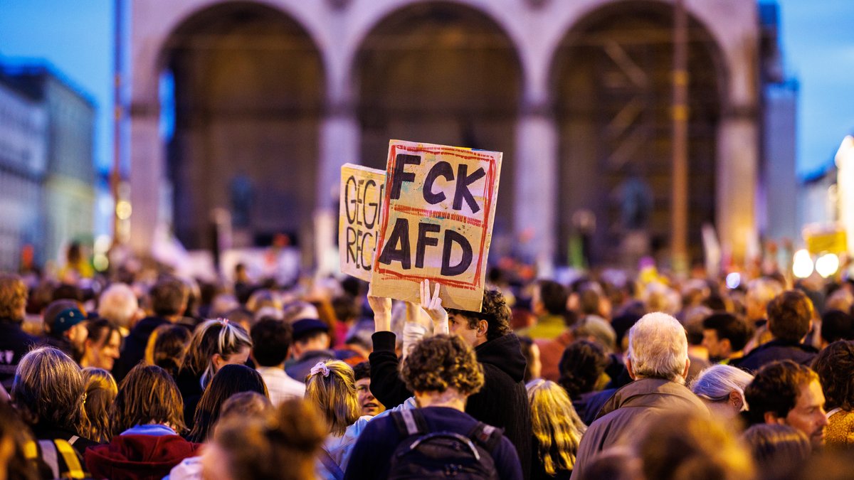 Zu sehen ist ein Demo-Schild auf dem steht: FCK AfD