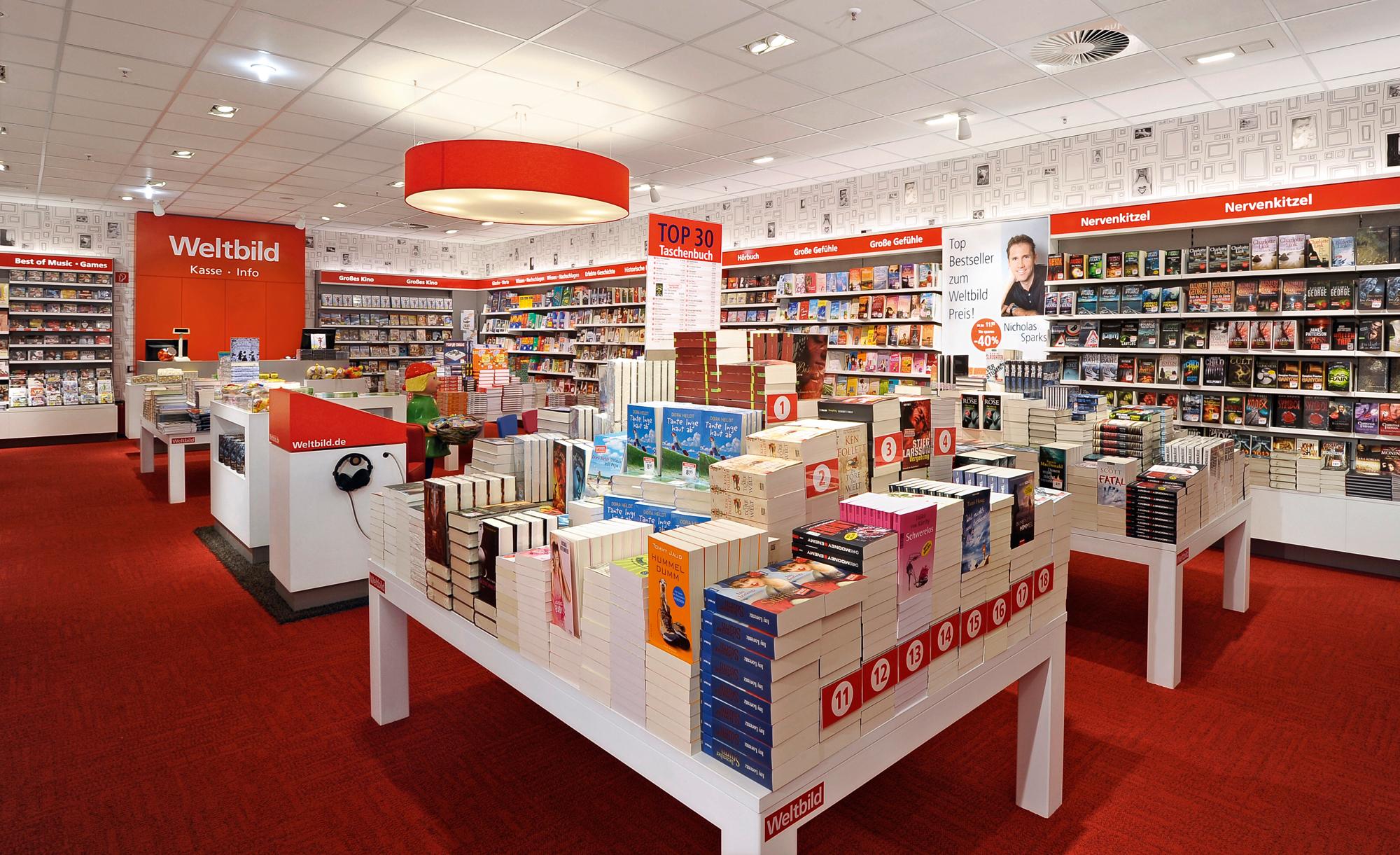 Eine Weltbild-Filiale. Die Weltbild GmbH & Co. KG hat Insolvenz angemeldet. Wie schon 2014.