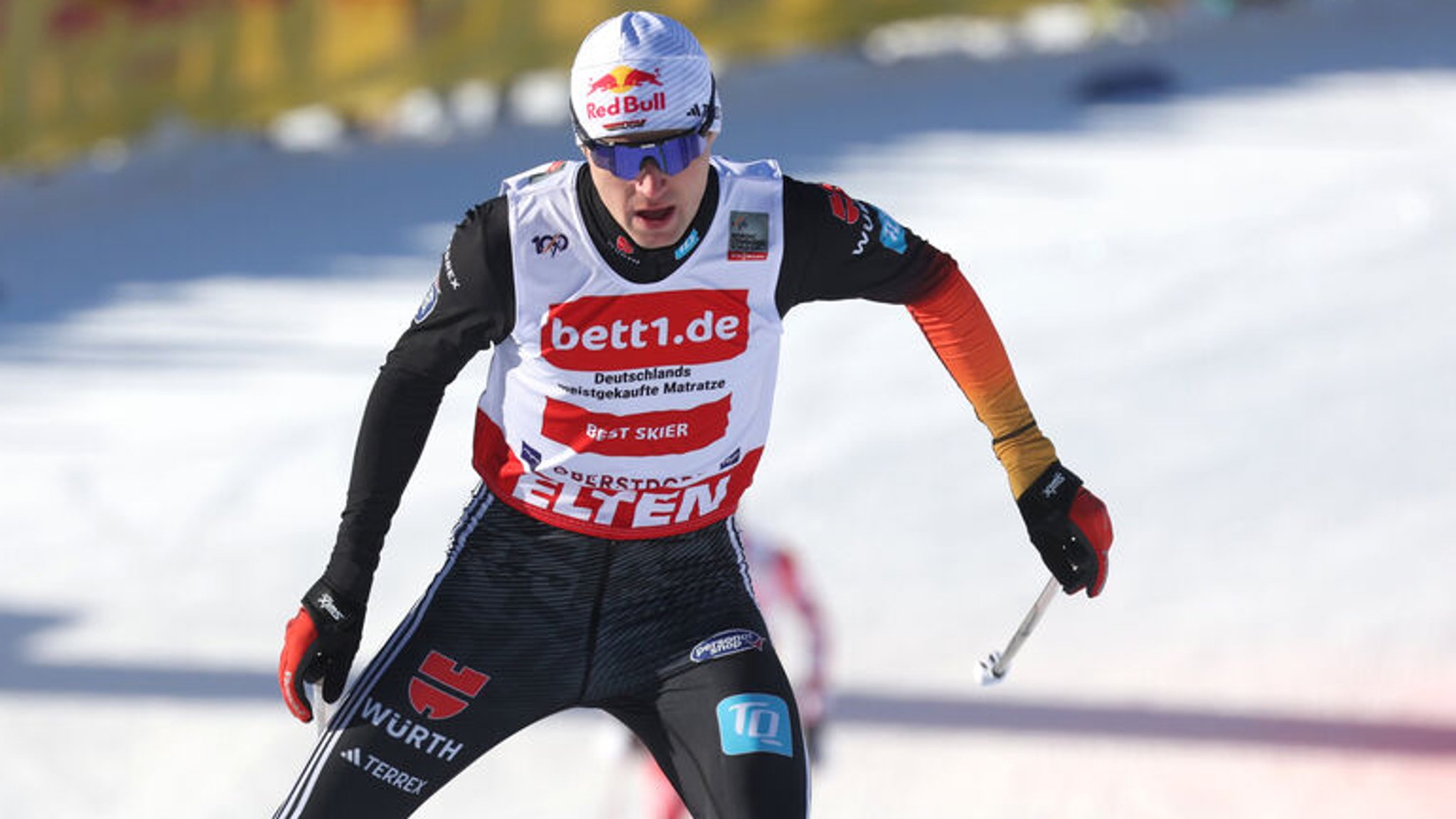 ARCHIV - 13.01.2024, Bayern, Oberstdorf: Ski nordisch/Kombination - Weltcup, Einzel, Normalschanze/10 km, Herren, Langlauf. Vinzenz Geiger aus Deutschland auf der Strecke. (zu dpa: «Kombinierer Vinzenz Geiger gewinnt Weltcup in Otepää») Foto: Karl-Josef Hildenbrand/dpa +++ dpa-Bildfunk +++