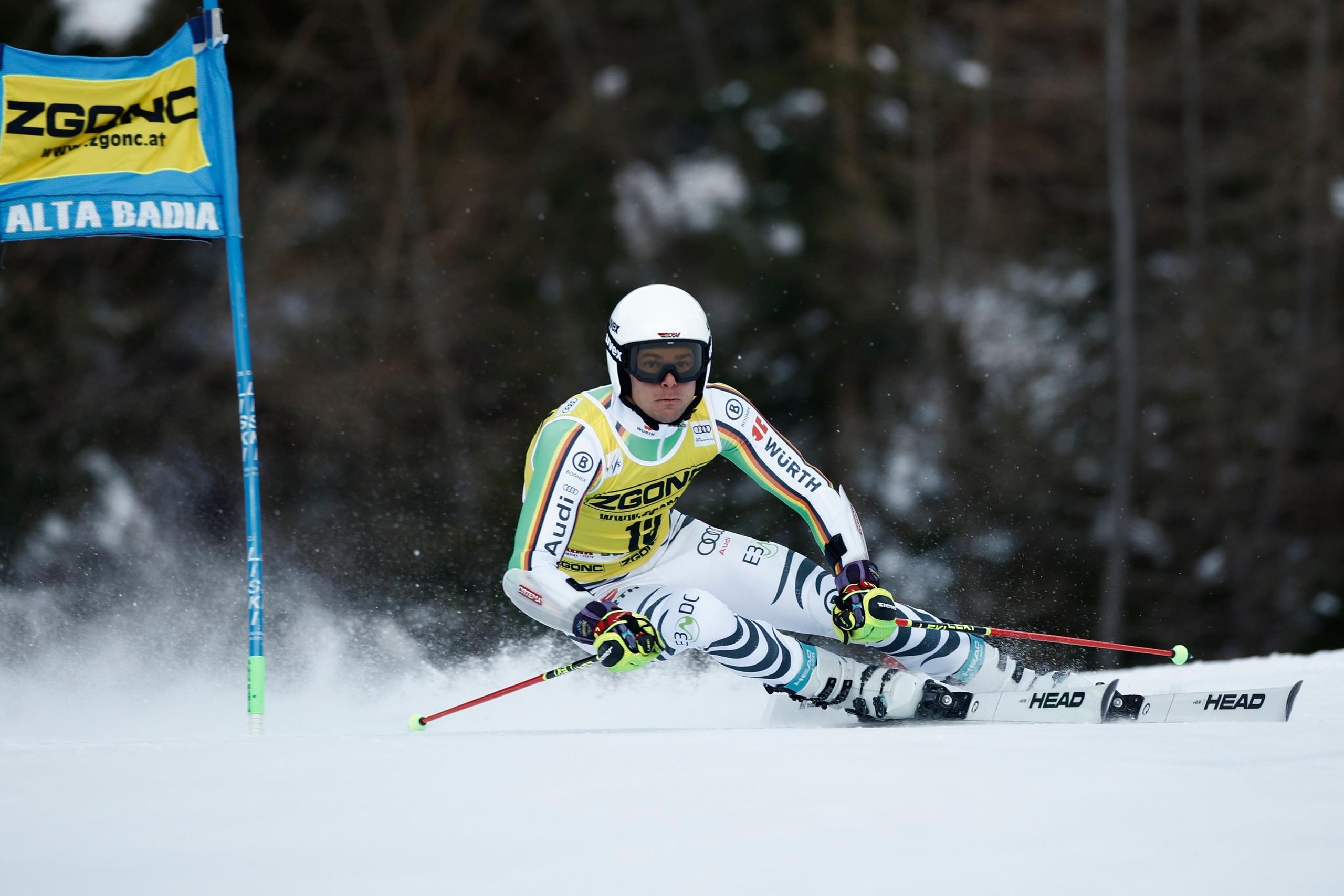 18.12.2023, Italien, Alta Badia: Ski alpin: Weltcup, Riesenslalom, Herren, 1. Durchgang: Alexander Schmid aus Deutschland in Aktion. 