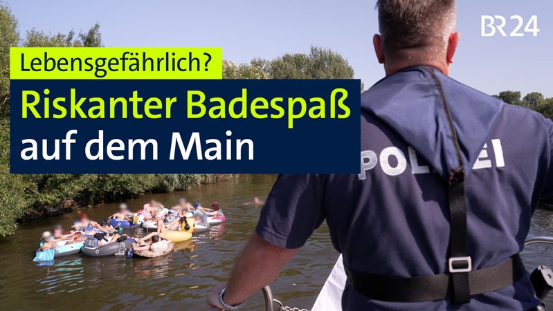 Polizist fährt auf Gruppe Badender mit Schwimmreifen zu | Bild: BR Mainfranken Polizist fährt auf Gruppe Badender mit Schwimmreifen zu
