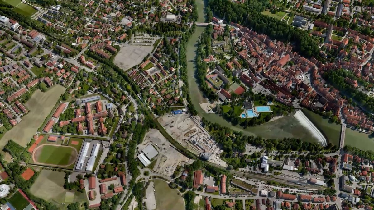 Das 3D-Modell von Landsberg sieht aus wie ein Foto aus der Luft.
