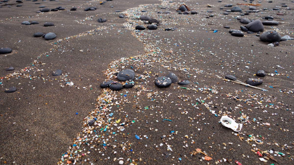 Plastikteilchen an einem Strand