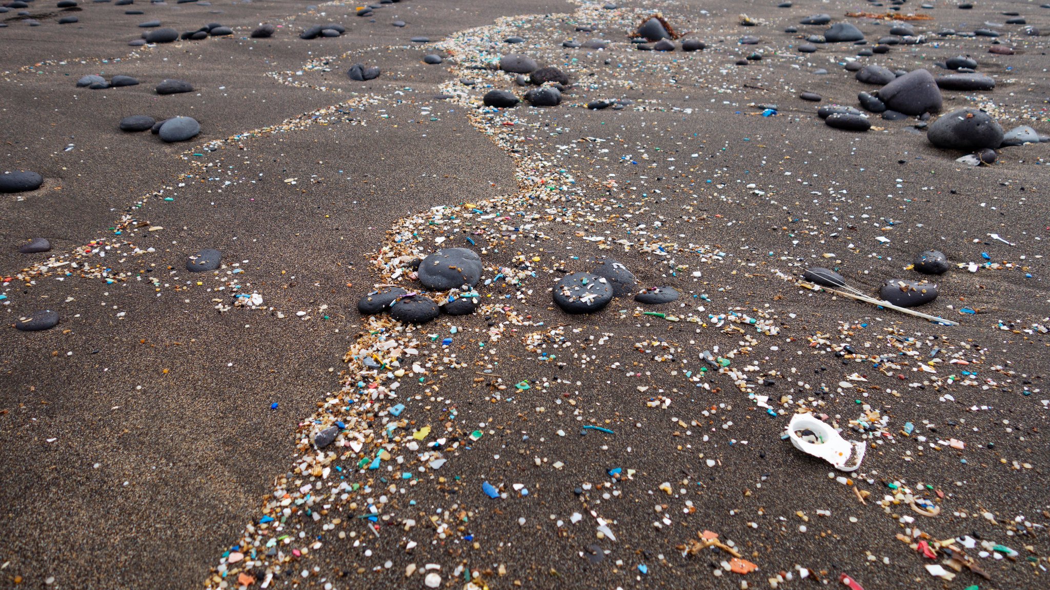 Plastikteilchen an einem Strand