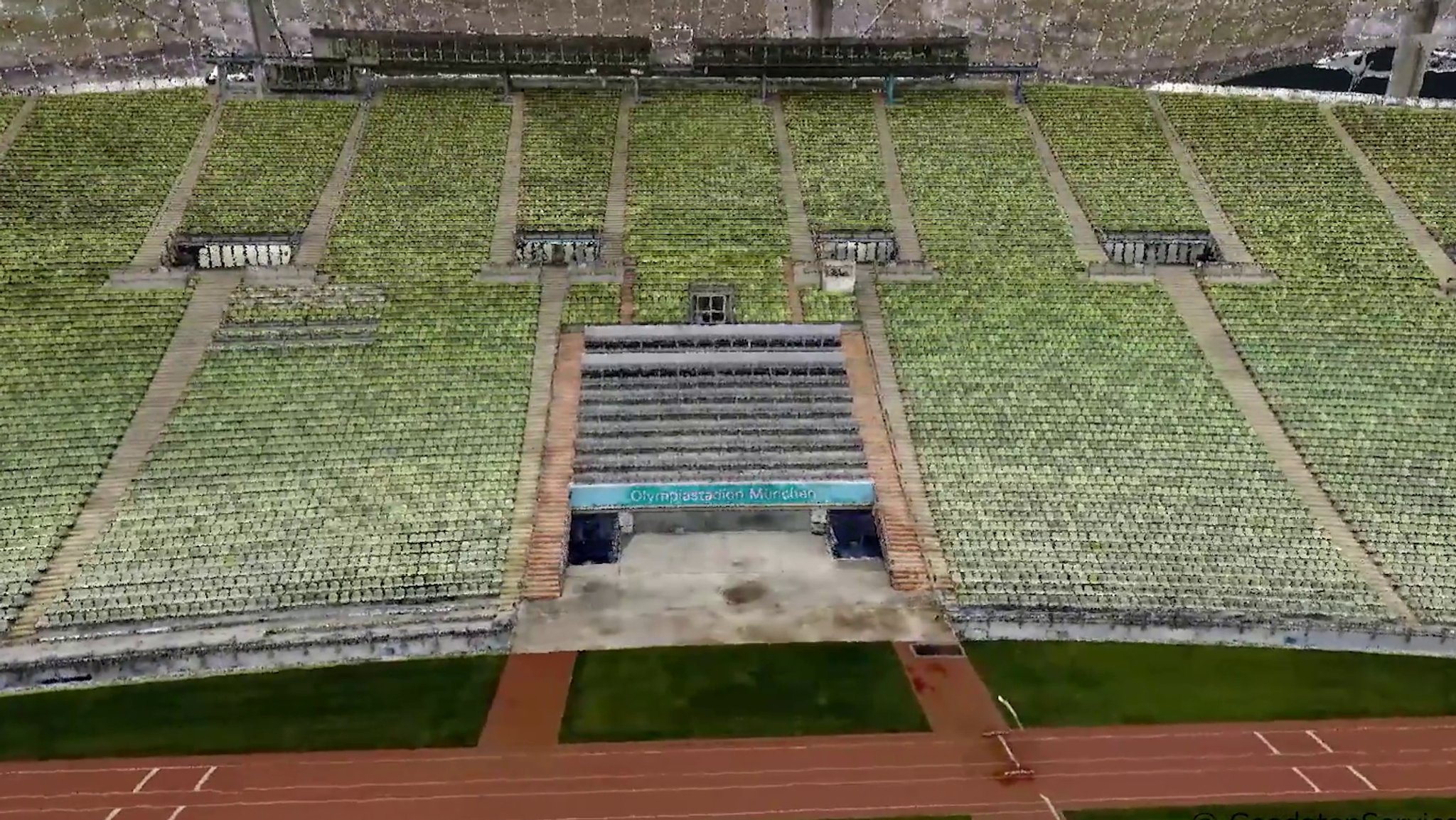 Animation des Olympiastadions als hochaufgelöstes, virtuelles 3D-Modell.