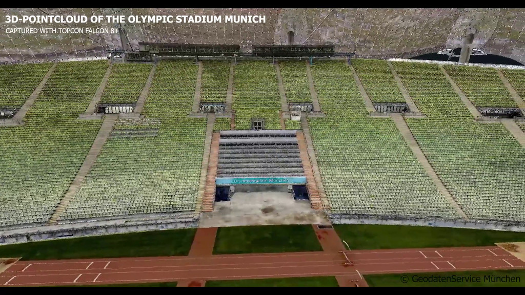 Animation des Olympiastadions als hochaufgelöstes, virtuelles 3D-Modell.
