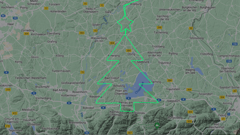 Das Bild zeigt die Flugroute, mit welcher zwei Piloten einer Cessna die Form eines Tannenbaumes geflogen sind | Bild: BR Das Bild zeigt die Flugroute, mit welcher zwei Piloten einer Cessna die Form eines Tannenbaumes geflogen sind