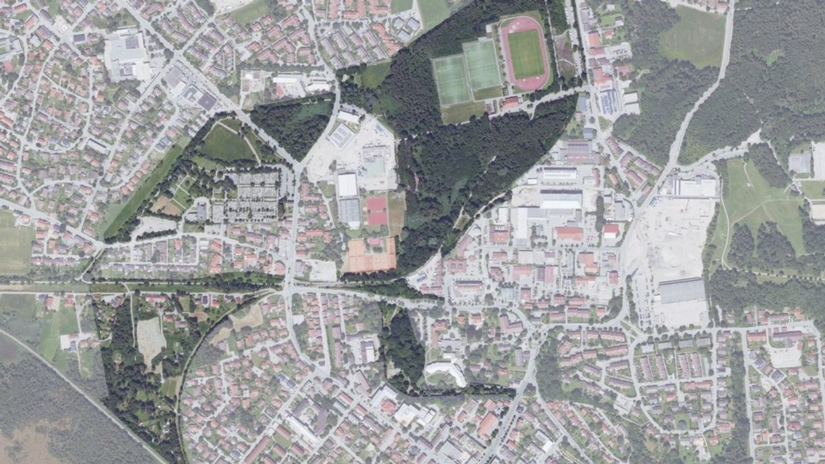 Kartenaussschnitt mit angedeuteten Grünflächen in Penzberg
