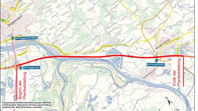 Die Autobahn A3 soll zwischen dem Autobahnkreuz Deggendorf und der Anschlussstelle Hengersberg sechsspurig ausgebaut werden.
