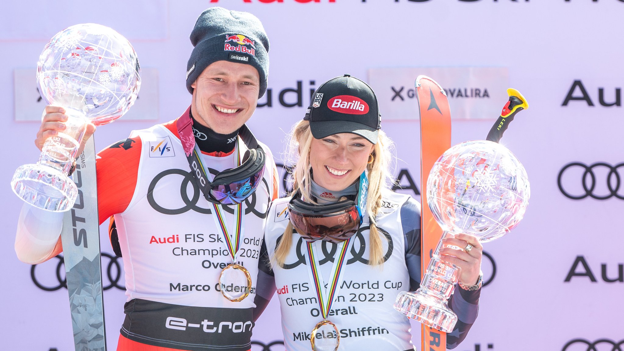 Marco Odermatt (l.) und Mikaela Shiffrin