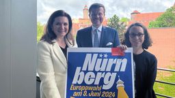 Cornelia Trinkl, Markus König und Andrea Heilmaier wollen die Menschen in Nürnberg für die Europawahl begeistern. | Bild:BR/Antje Schönherr