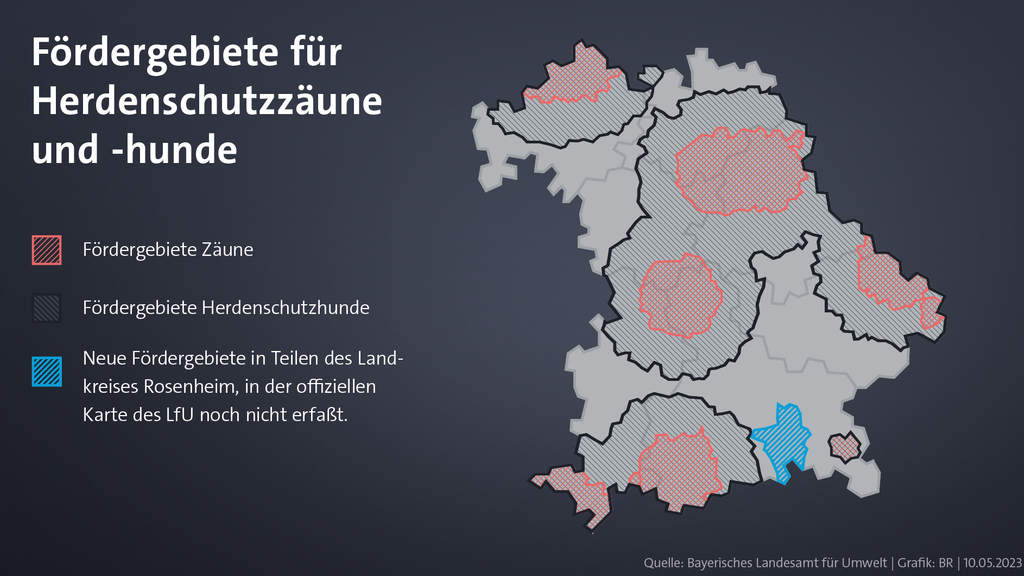 Wolfsgebiete in Bayern - hier fördert der Freistaat Herdenschutz
