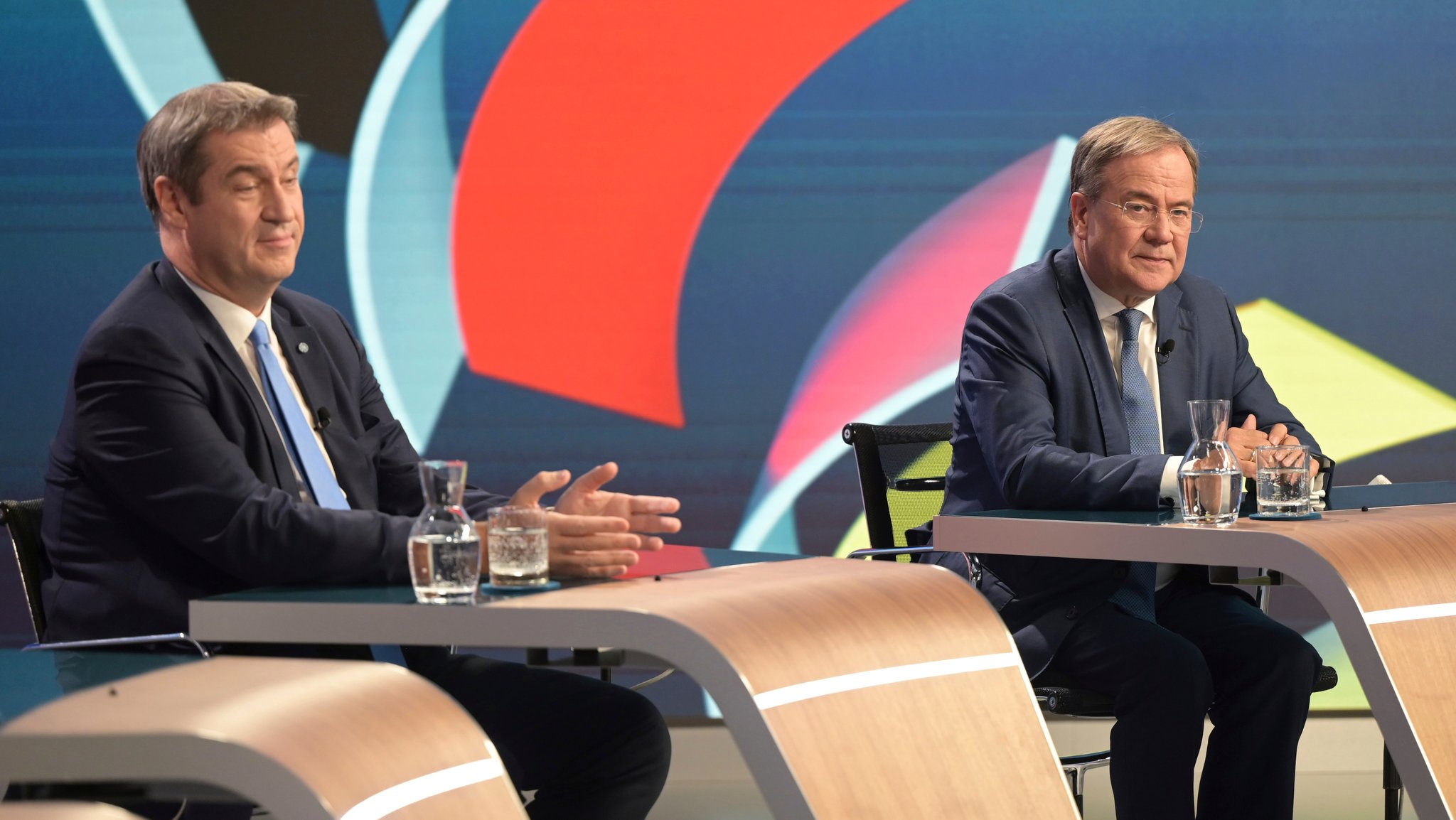 CSU-Chef Markus Söder am Sonntagabend bei der "Berliner Runde" neben CDU-Chef Armin Laschet.