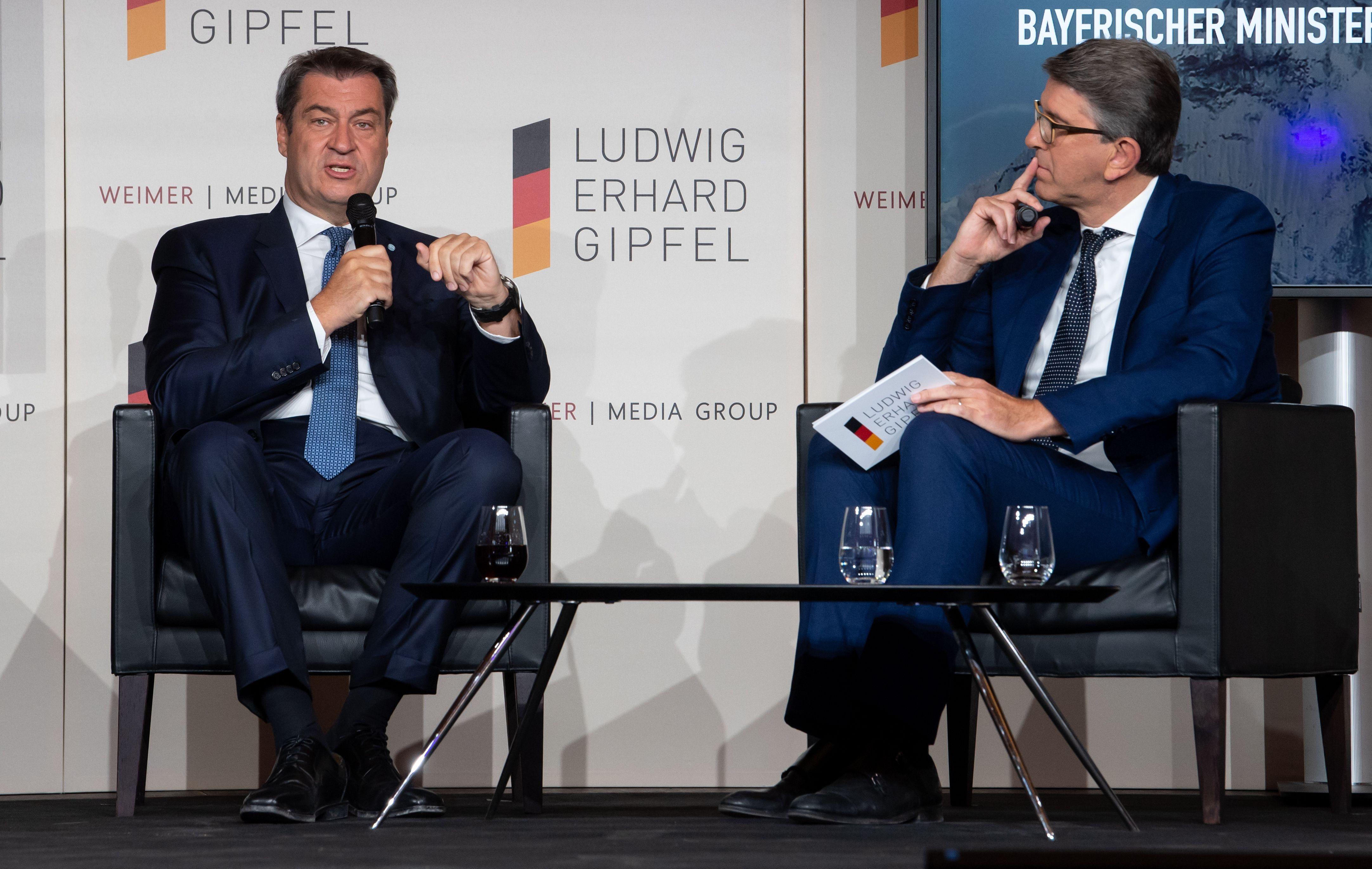 (Archivbild) Bayerns Ministerpräsident Markus Söder auf dem Podium des Ludwig-Erhard-Gipfels