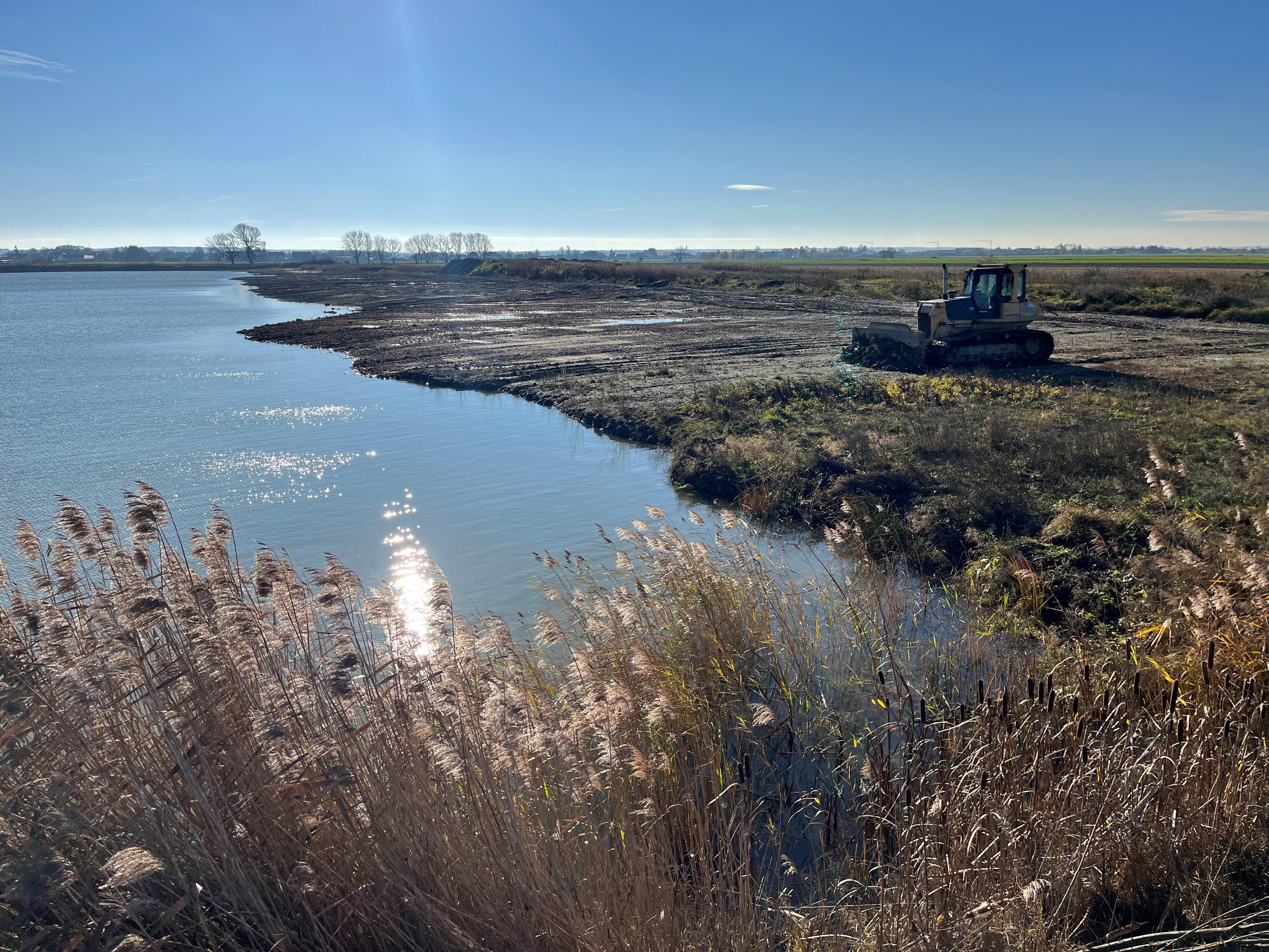 Blick auf Gewässer und eine neu angelegte Fläche für Watvögel.