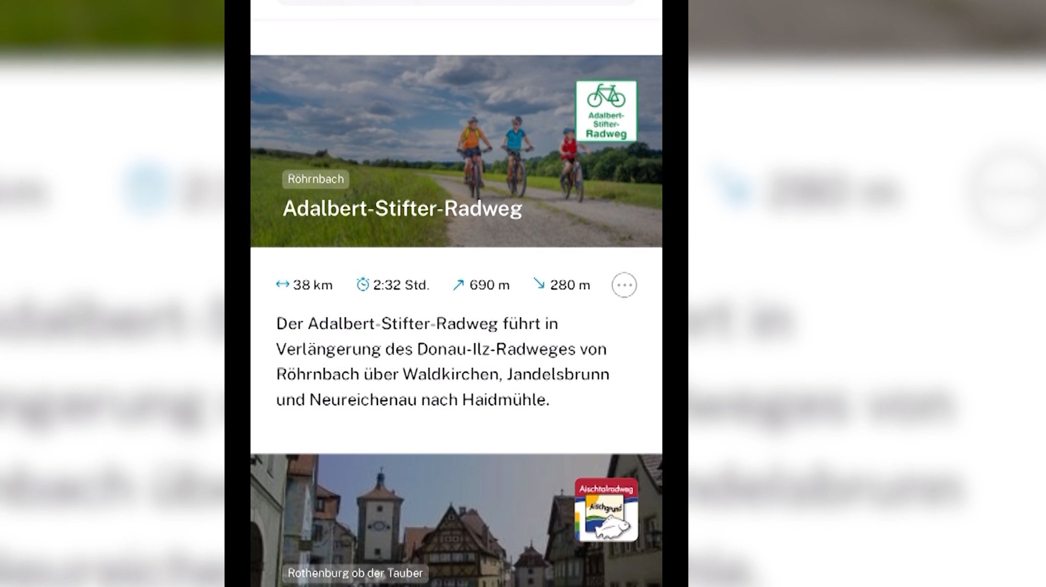 Ausschnitt der neuen Fahrrad-App auf einem Handy-Bildschirm.