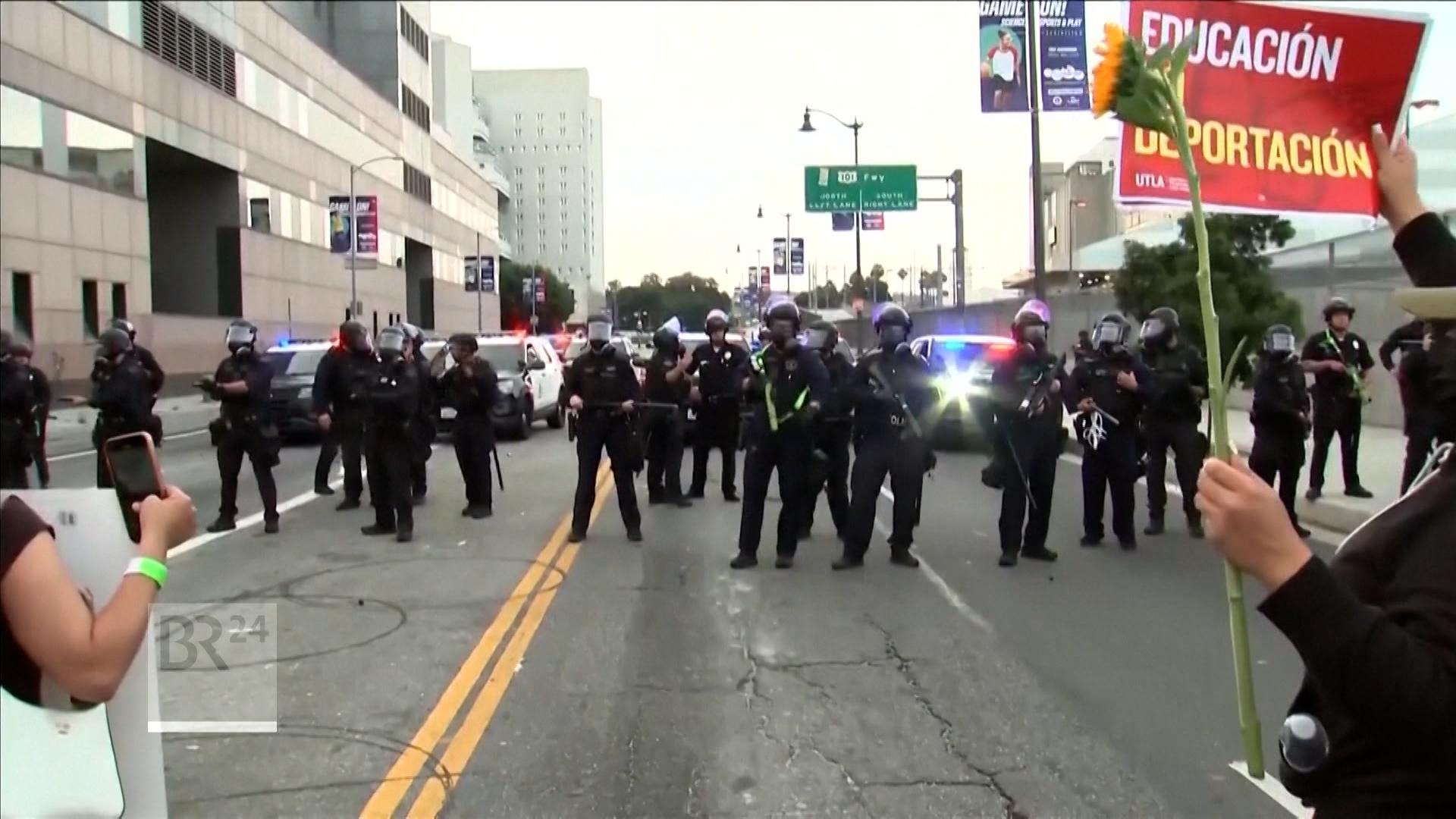 In Los Angeles stehen sich Nationalgardisten und Demonstranten gegenüber