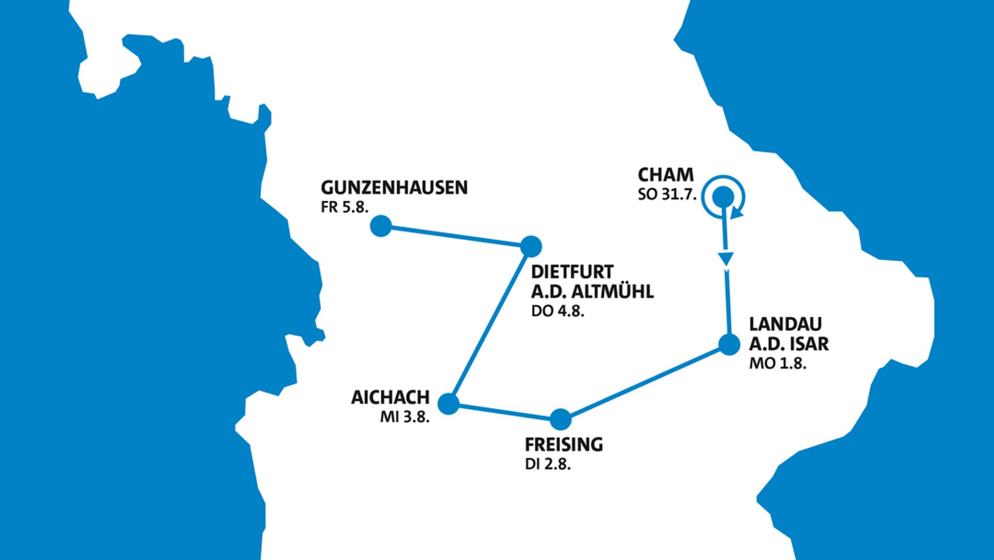 Streckenführung BR-Radltour 2022 Grafik