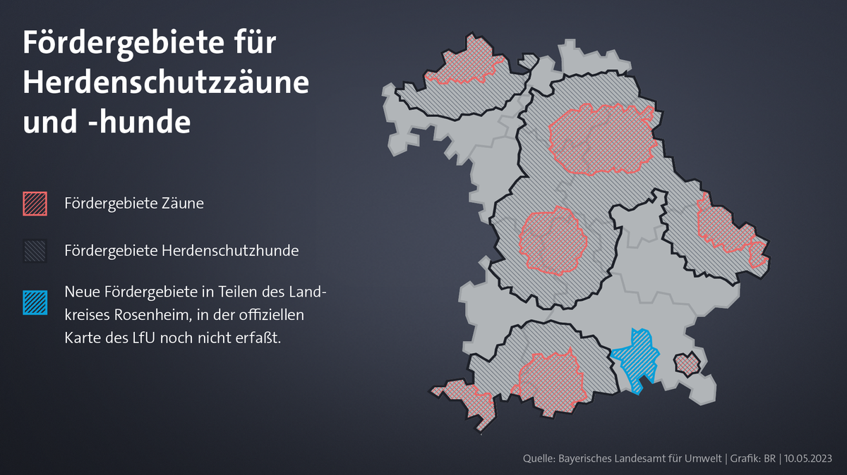 Wolfsgebiete in Bayern - hier fördert der Freistaat Herdenschutz.
