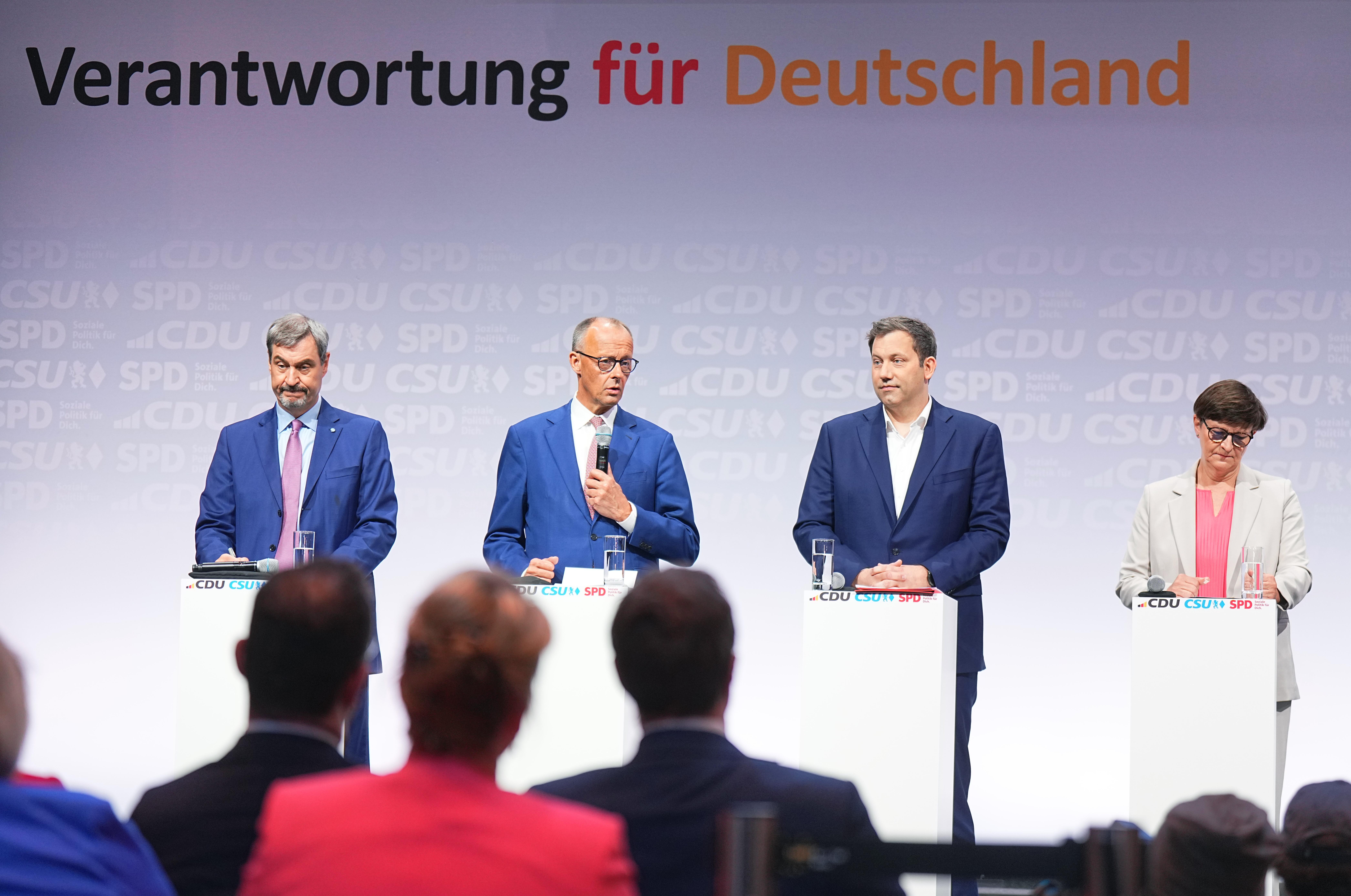 Markus Söder, Friedrich Merz, Lars Klingbeil und Saskia Esken (v.l.)