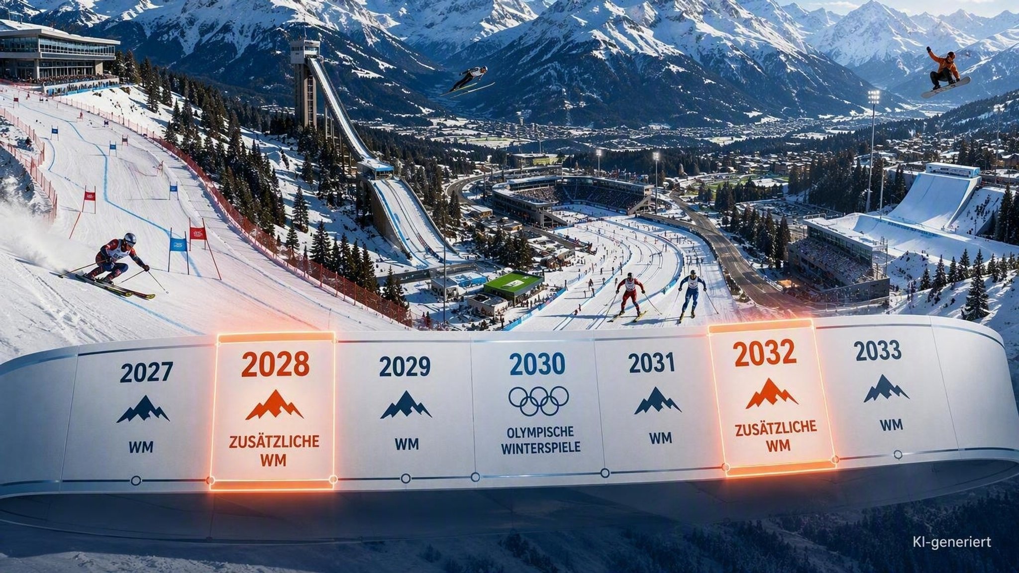 Symbolbild zur geplanten Reform des WM-Kalenders im internationalen Skisport | Bild: BR24Sport / KI-generiert Symbolbild zur geplanten Reform des WM-Kalenders im internationalen Skisport