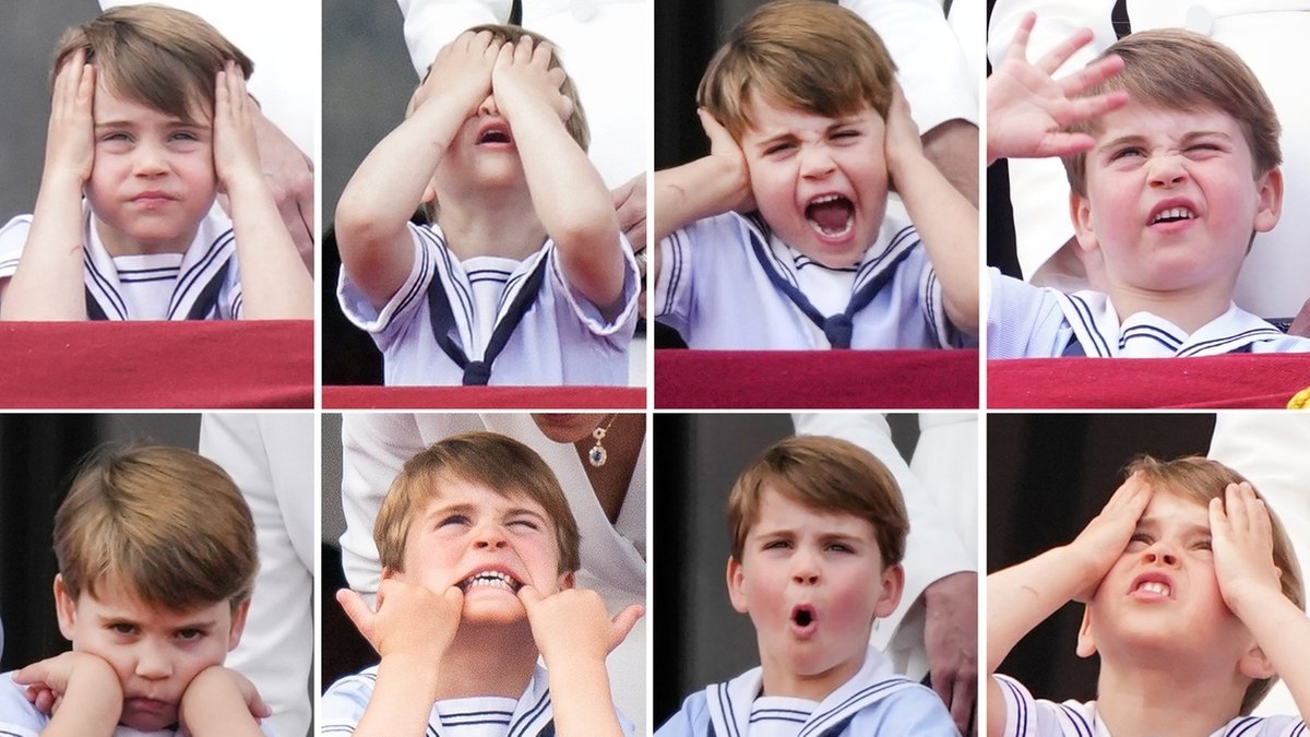 London am 02.06.2022: Prinz Louis reagiert auf dem Balkon des Buckingham Palastes am ersten Tag der Feierlichkeiten zum Platinjubiläum der Queen. /dpa +++ dpa-Bildfunk +++