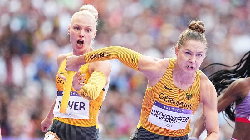 4x100-Meter-Staffel der Frauen | Bild: picture alliance/dpa | Michael Kappeler 4x100-Meter-Staffel der Frauen