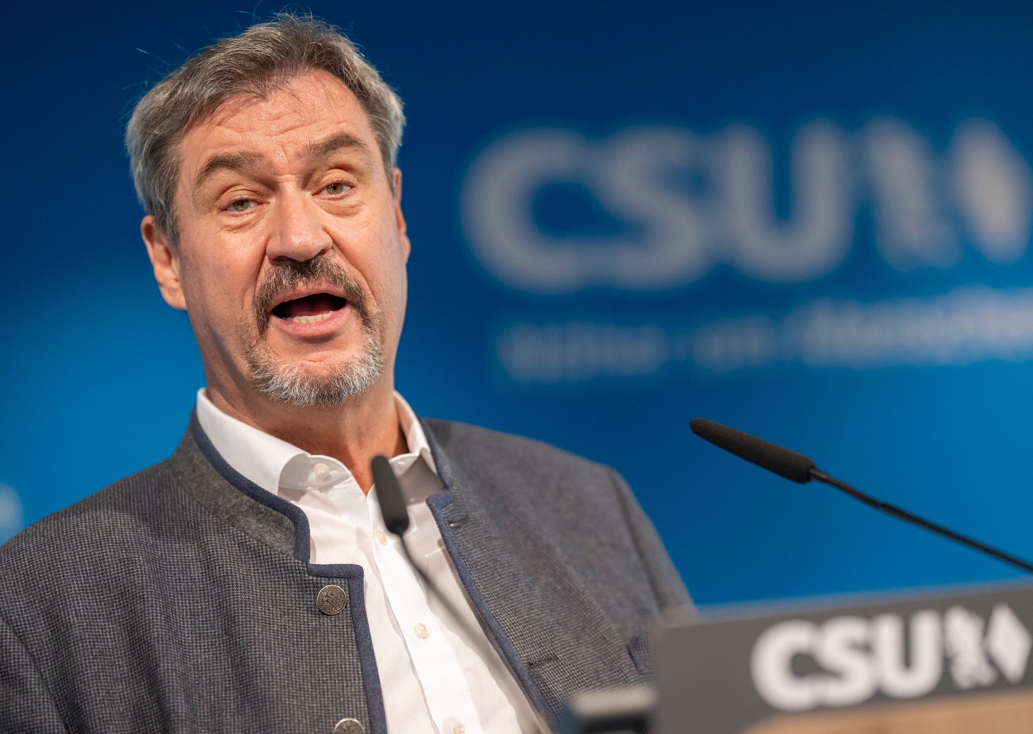 ARCHIV - 23.09.2024, Bayern, München: Markus Söder, Vorsitzender der CSU, nimmt nach der Sitzung des CSU-Vorstand an einer Pressekonferenz ins der Landesleitung der Partei teil. (zu dpa: «CSU-Parteitag beginnt mit Söder-Rede») Foto: Peter Kneffel/dpa +++ dpa-Bildfunk +++