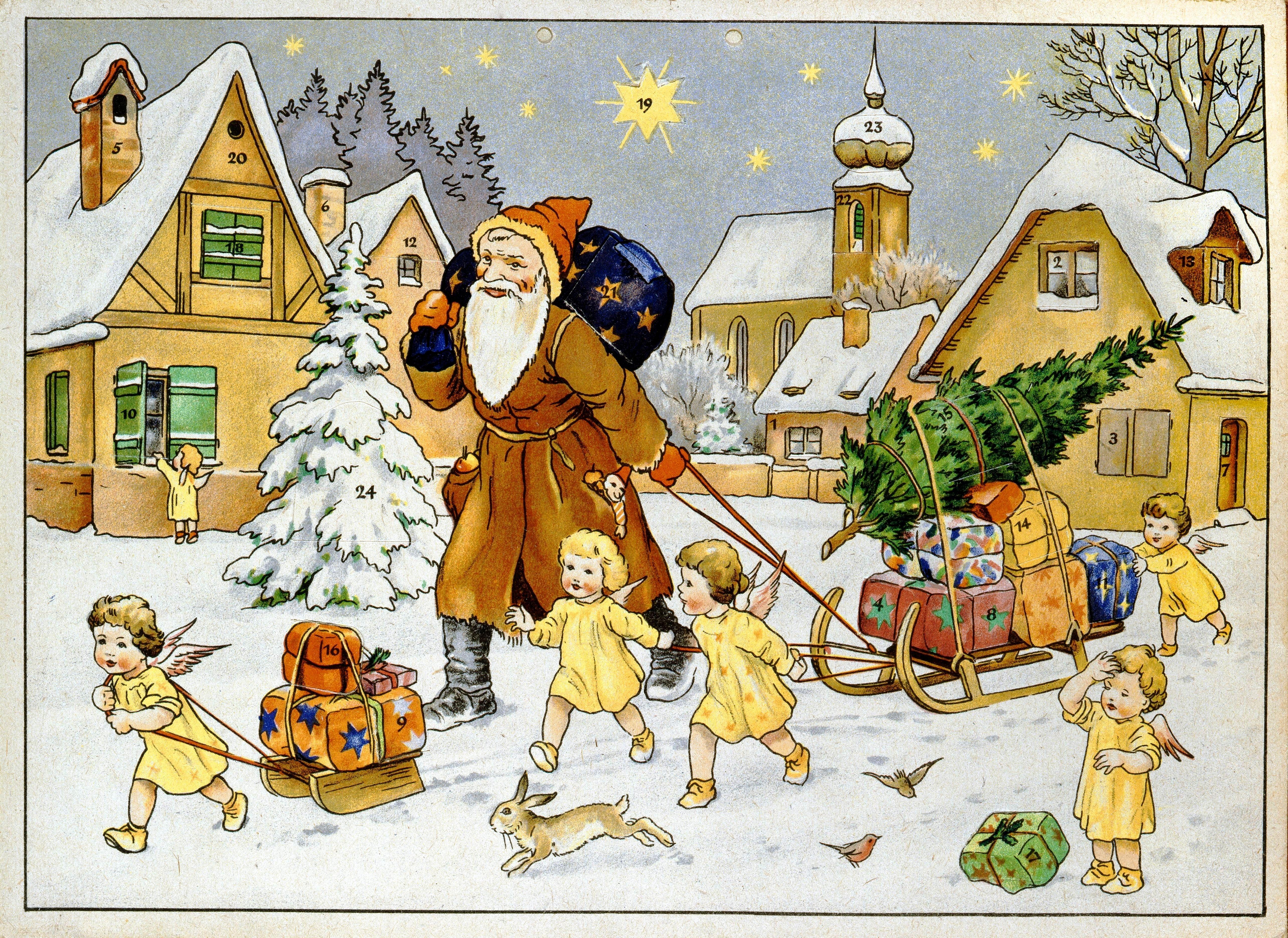 Historischer Adventskalender um 1920.