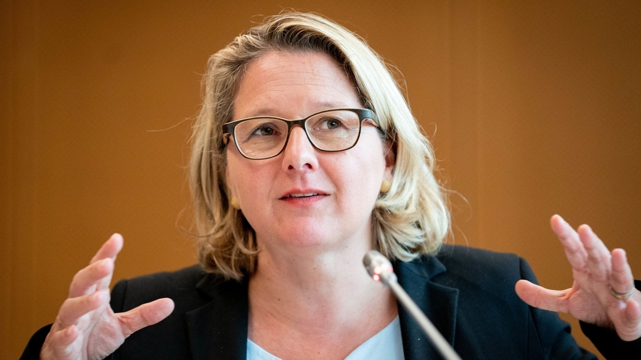 Entwicklungsministerin Svenja Schulze im Portrait, gestikuliert mit den Händen