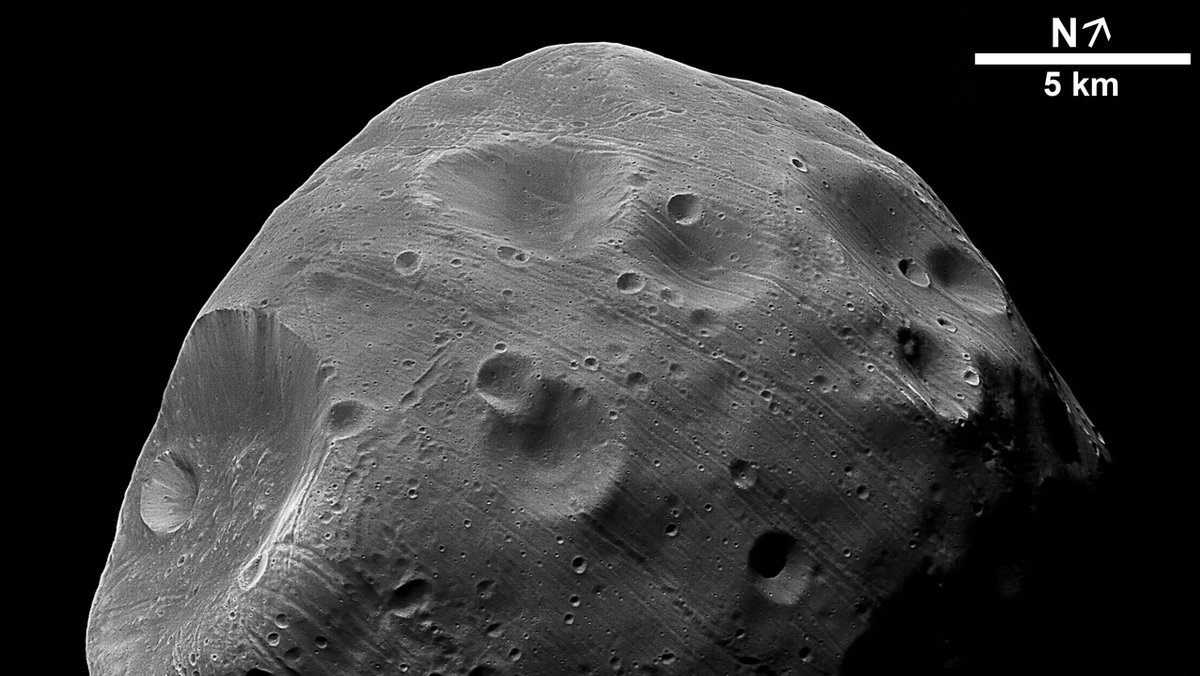 Aufnahme des Marsmondes Phobos, auf dem der Rover Idefix im Rahmen der MMX-Marsmonde-Mission landen soll.