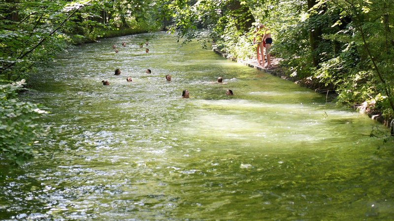 Schwimmer im Münchner Eisbach (Archivfoto) | Bild: dpa-Bildfunk/Angelika Warmuth Schwimmer im Münchner Eisbach (Archivfoto)