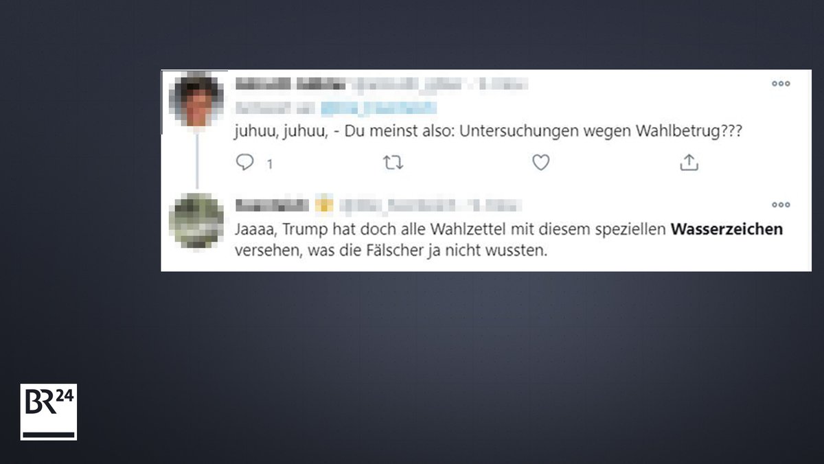 Auch deutschsprachige Twitternutzer verbreiten das Narrativ, es gebe Wasserzeichen auf US-Stimmzetteln.