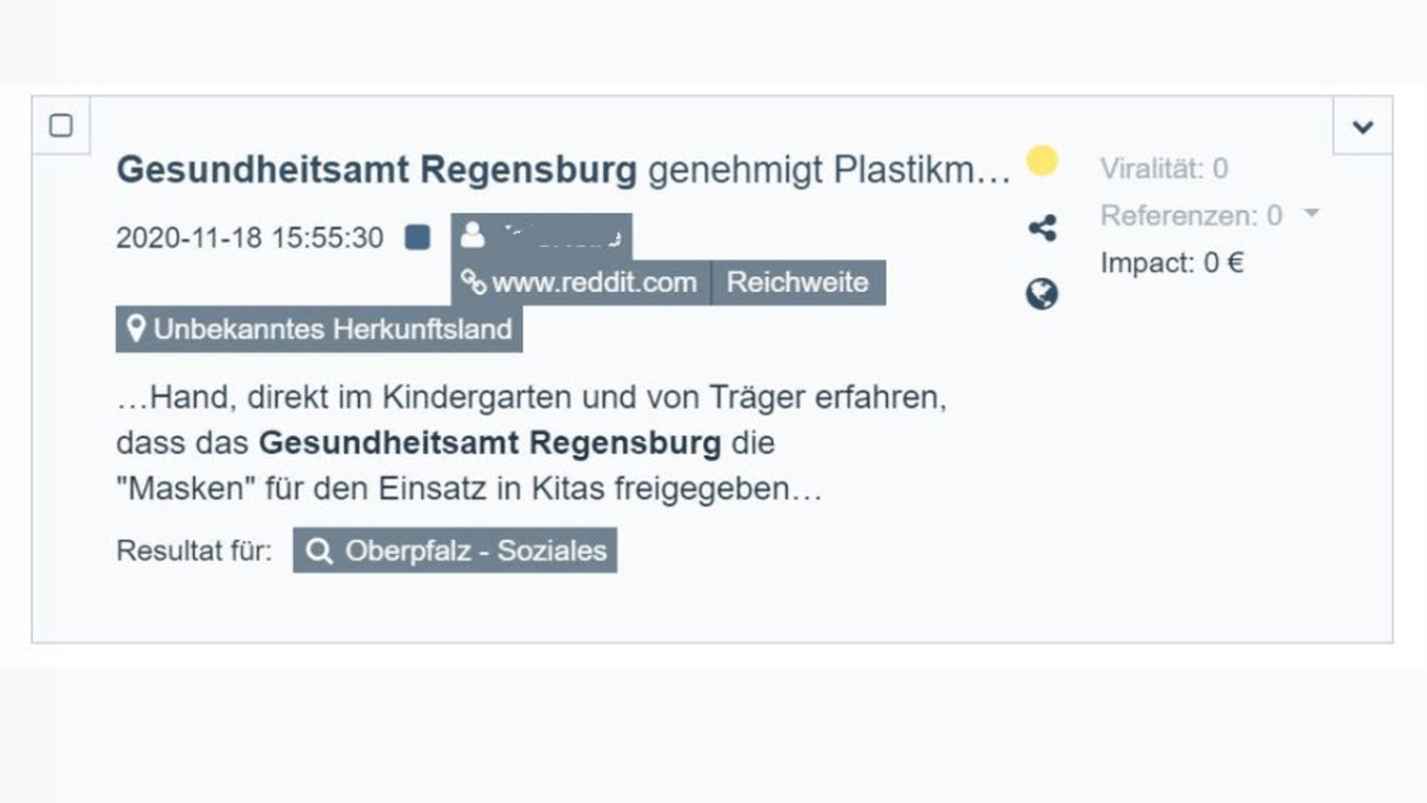 Eine Frau beklagt auf Reddit die Freigabe von Plastikmasken für Kitas