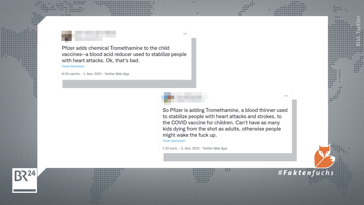 Der neue Inhaltsstoff Tromethamin wird von Verschwörungsgläubigen aufgegriffen und instrumentalisiert (Screenshots Twitter).