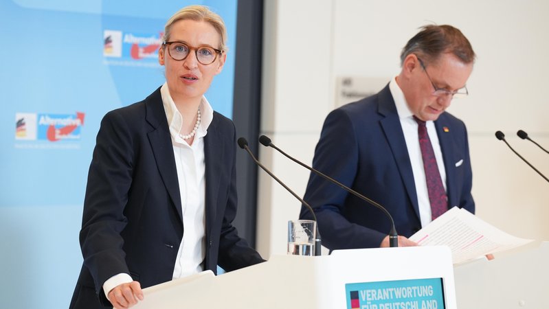 Alice Weidel und Tino Chrupalla. | Bild: pa/dpa/Jens Krick Alice Weidel und Tino Chrupalla.