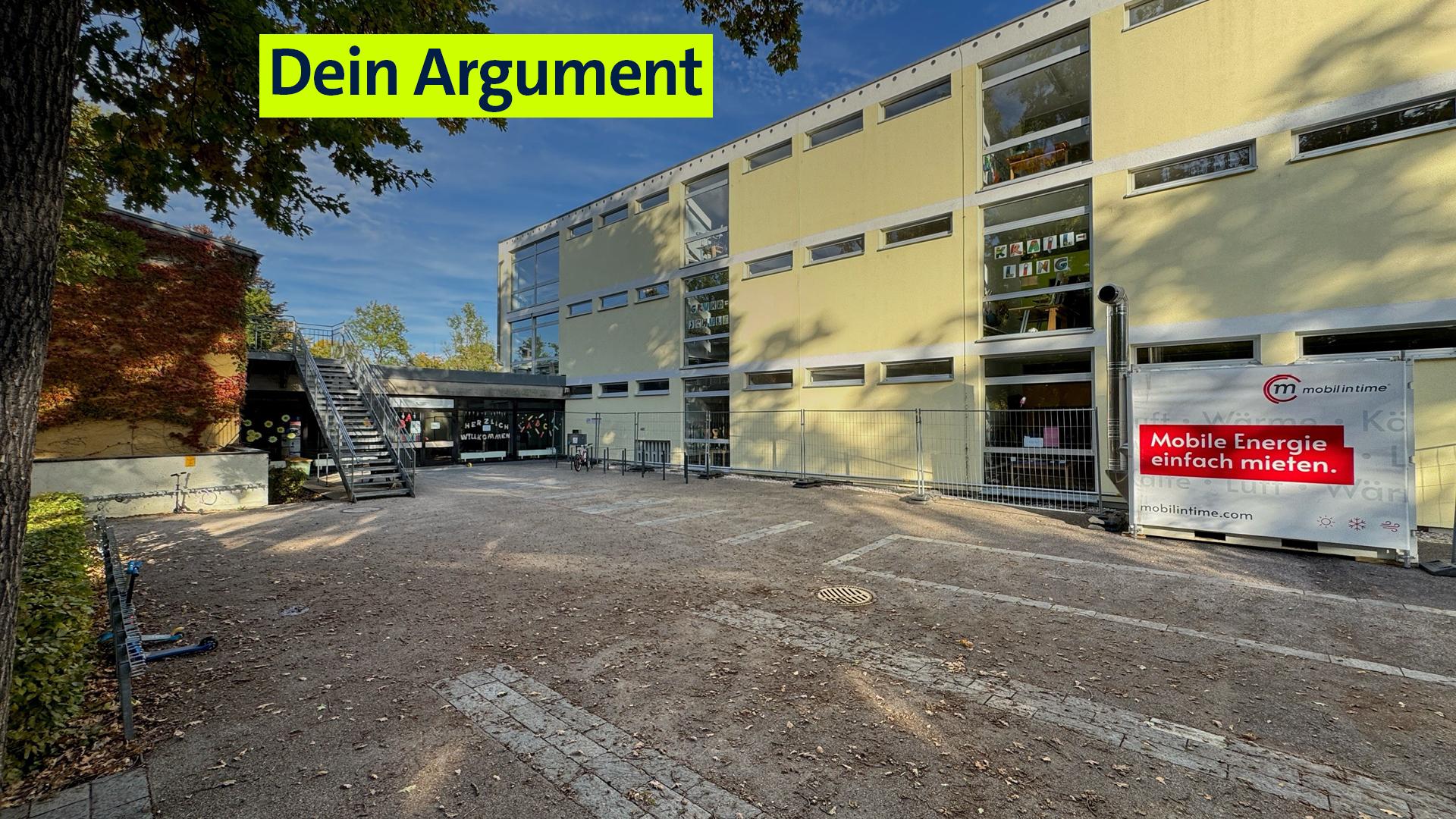 Die Grundschule in Krailling mit der Notheizung