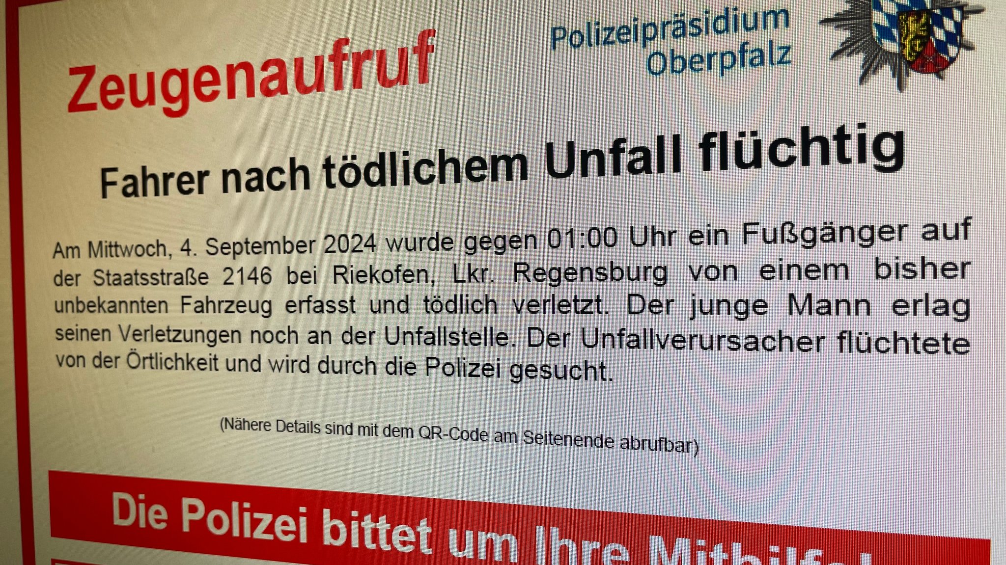 Flüchtiger Todesfahrer von Riekofen: Polizei weitet Fahndung aus