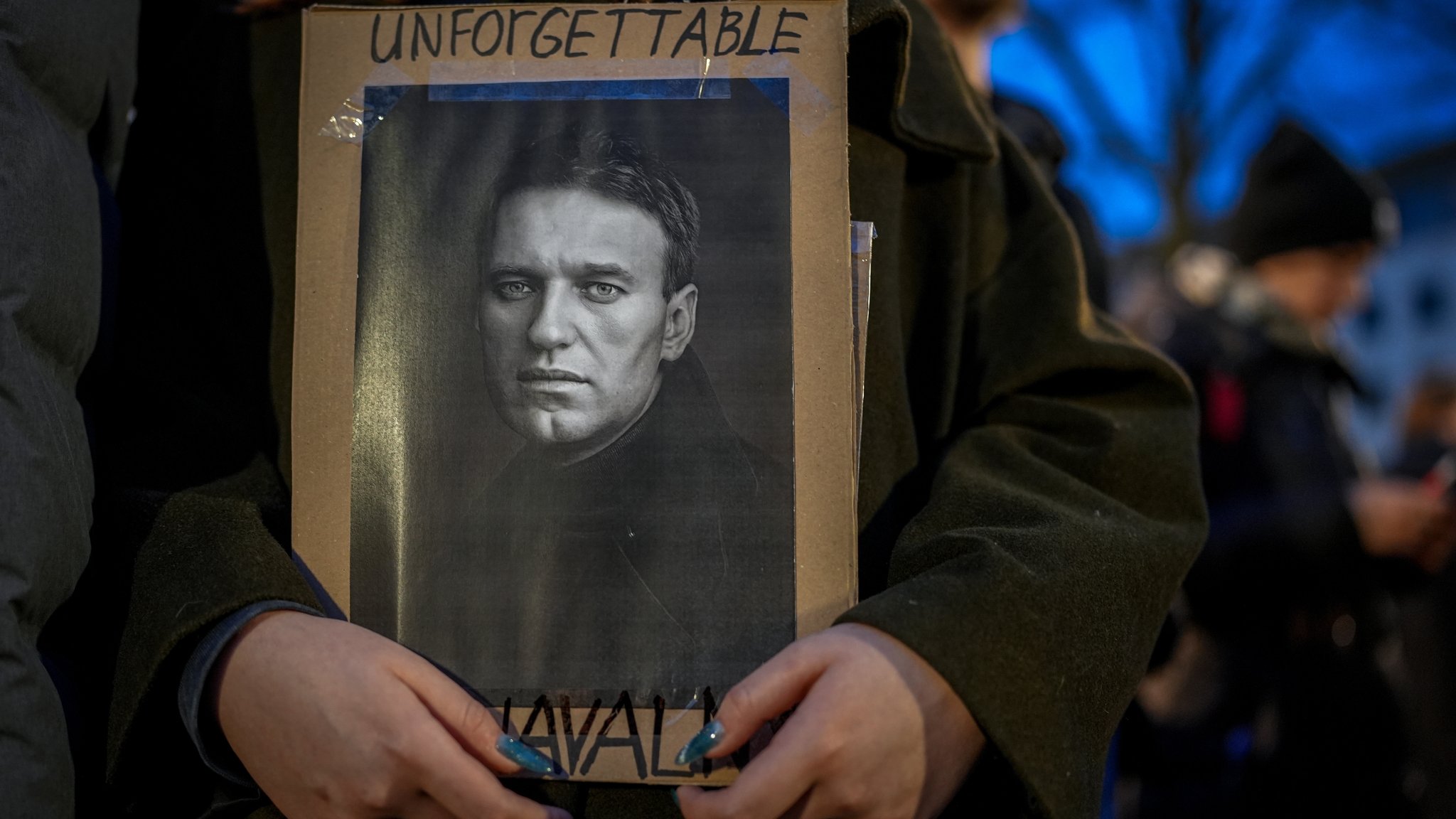 Nawalny-Bild auf einer Demonstration vor der russischen Botschaft in Berlin.