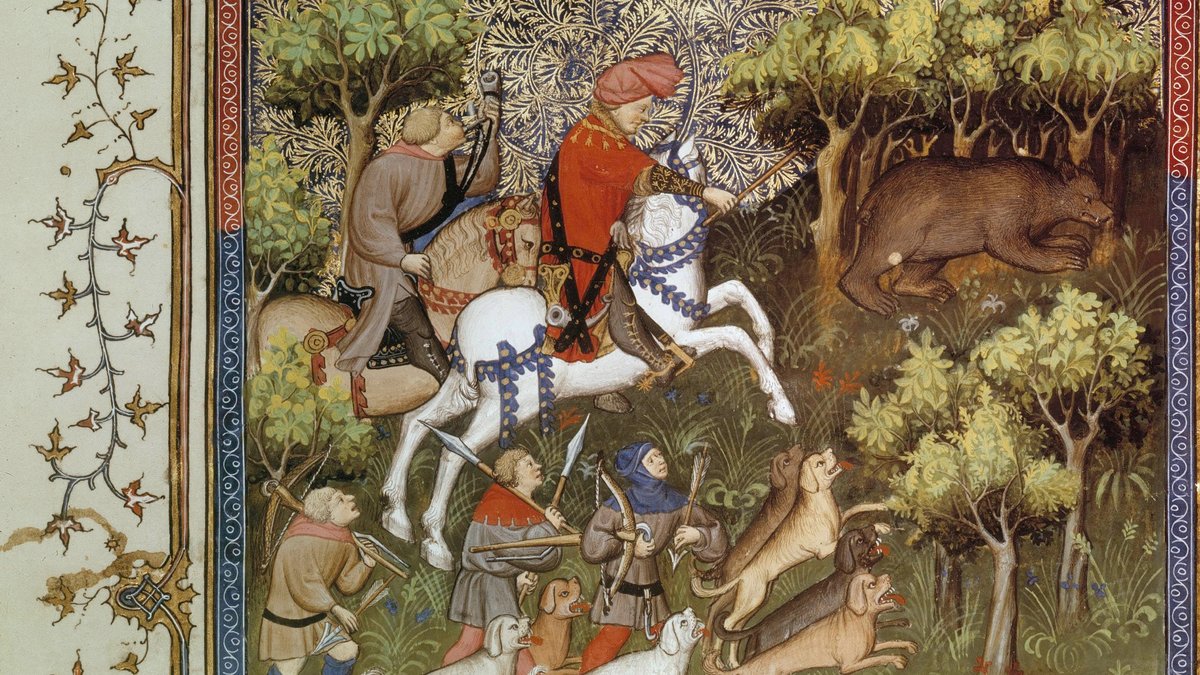 Bärenjagd: Le Livre de la Chasse Buchmalerei, Pariser Werkstatt, um 1407