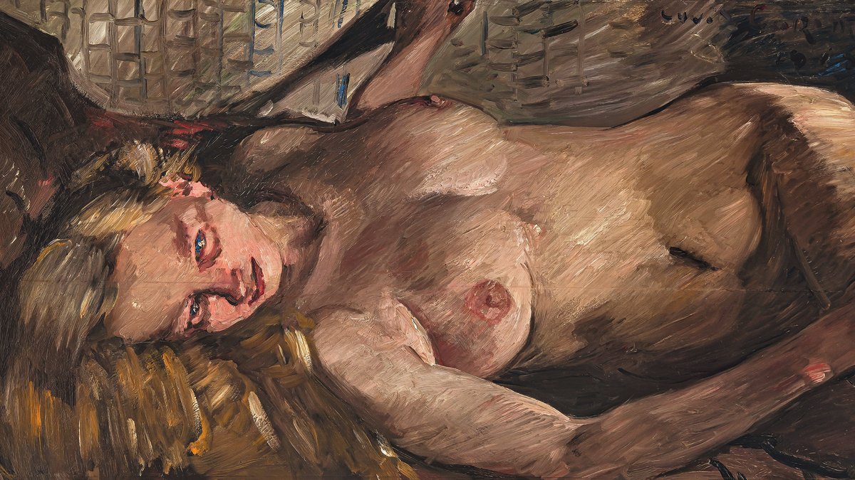 "Liegender weiblicher Akt" von Lovis Corinth: Gemälde einer liegenden nackten Frau in warmen Farben