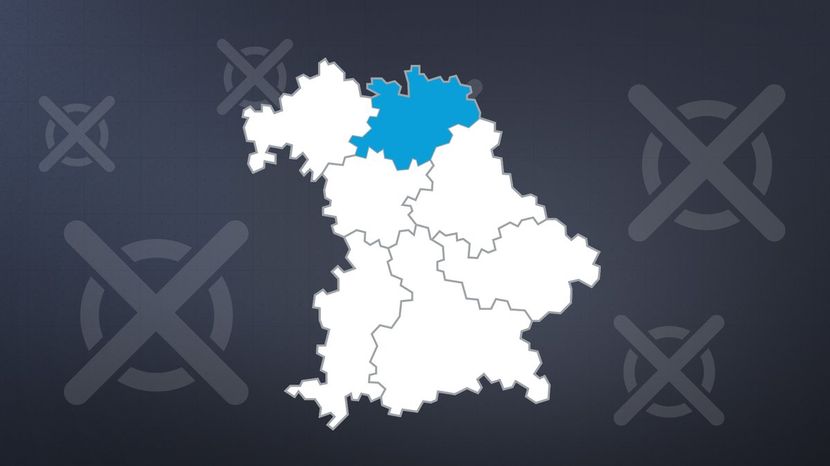 Auf einer Karte des Freistaats Bayern ist der Regierungsbezirk Oberfranken blau hervorgehoben. 