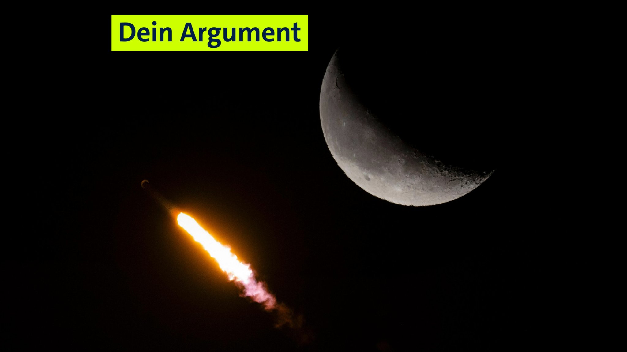Eine Rakete fliegt im Weltall. Dahinter ist der Mond zu sehen. 