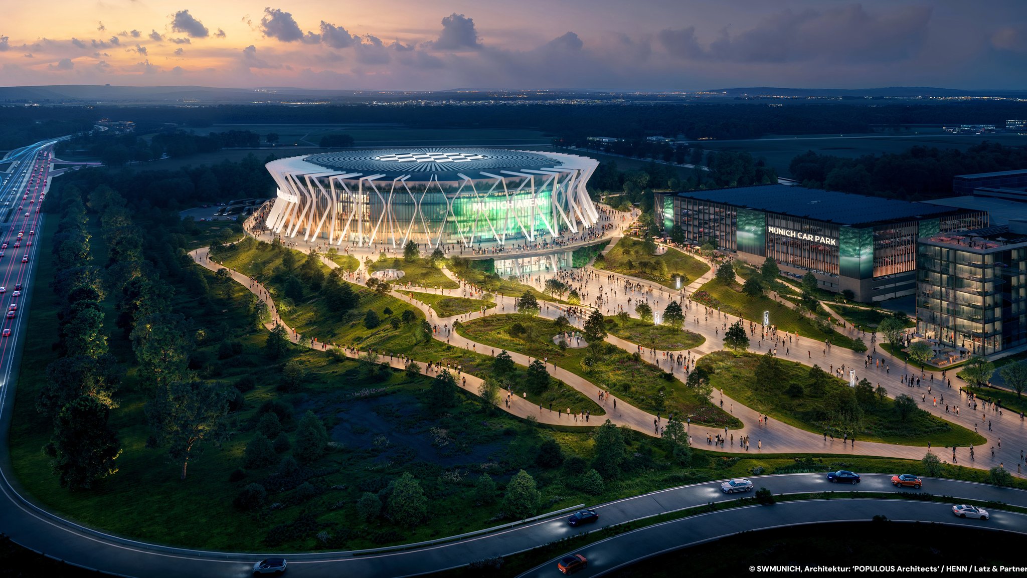 3D-Entwurf der "Munich Arena" bei Freising. | Bild: SWMunich 3D-Entwurf der "Munich Arena" bei Freising.